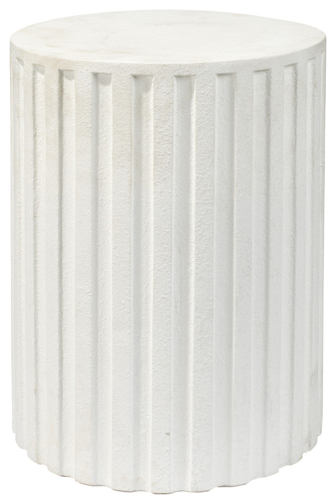 Flutted Cement Side Table, White