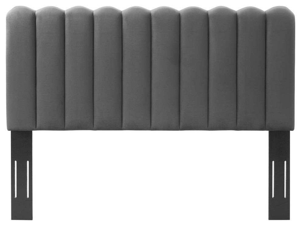 Headboard, Full Queen Size, Velvet, Dark Gray, Modern Contemporary, Bedroom