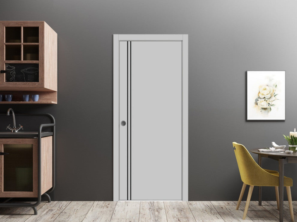 Slab Barn Door Panel 32 x 84 | Planum 0016 Grey Matte with  | Sturdy Finished