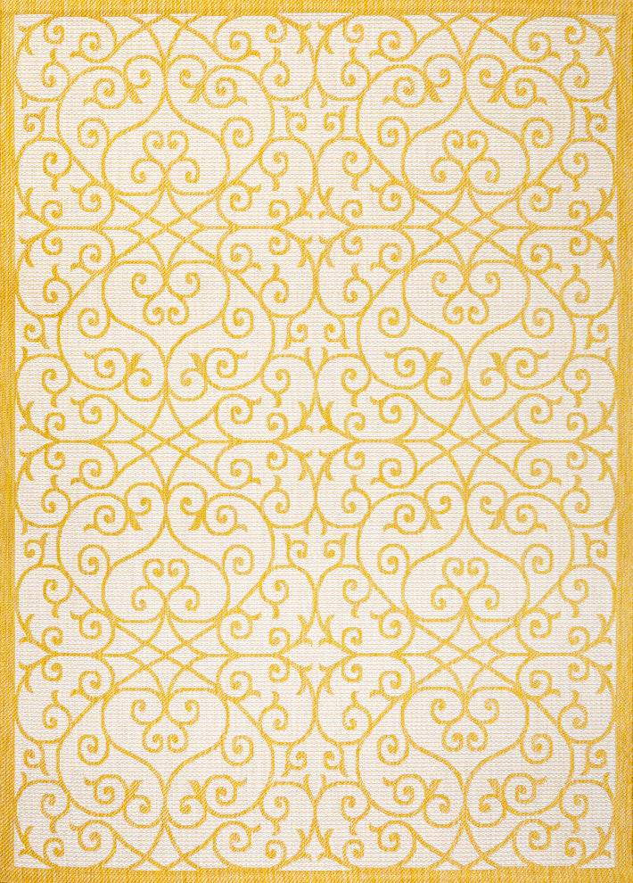 Madrid Vintage Filigree Textured Weave Indoor/Outdoor, Cream/Yellow, 8 X 10