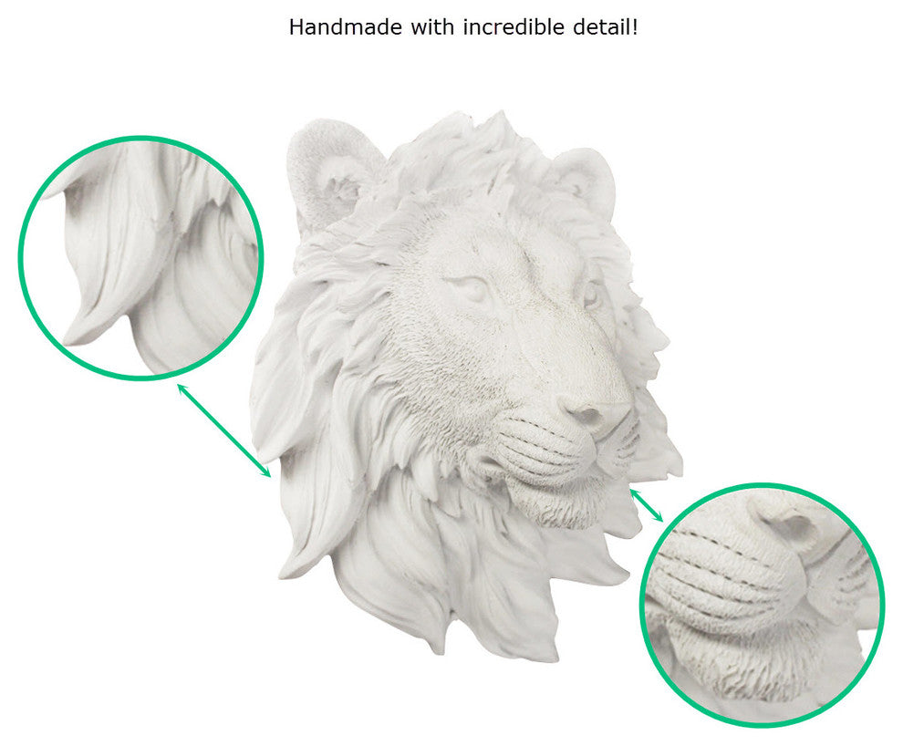 Wall Charmers Mounted Resin Lion Head, White, Mini