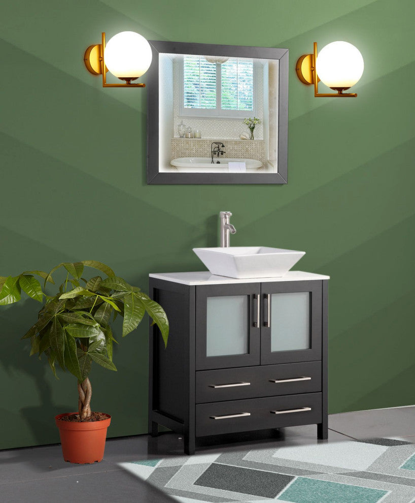 Vanity Art Vanity Set With Vessel Sink, Espresso, 30", Led Touch-Switch Mirror