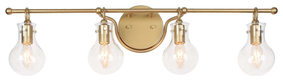 4-Lights Modern and Matte Gold With Clear Glass Shade LED Vanity Light