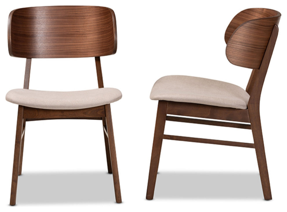 Alston Modern Beige Fabric and Walnut Brown Finished Wood 2-Piece Chair Set