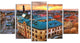 Colorful City Landscape, Large Cityscape Canvas Art Print, 60"x32", 5 Panels