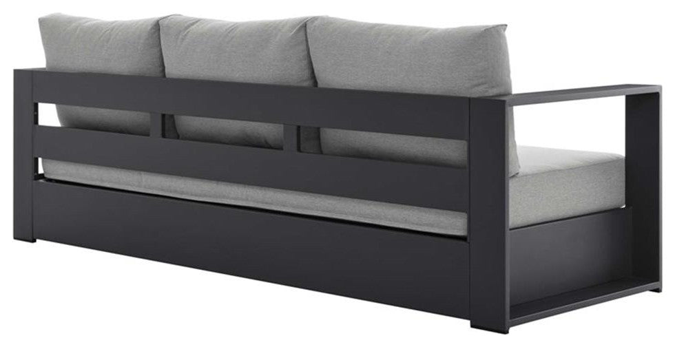 Pemberly Row Modern Powder-Coated Aluminum/Fabric Outdoor Sofa in Gray