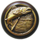Leaping Trout Wood Knob, Antique Brass, Dark Walnut Wood Finish, Antique Brass