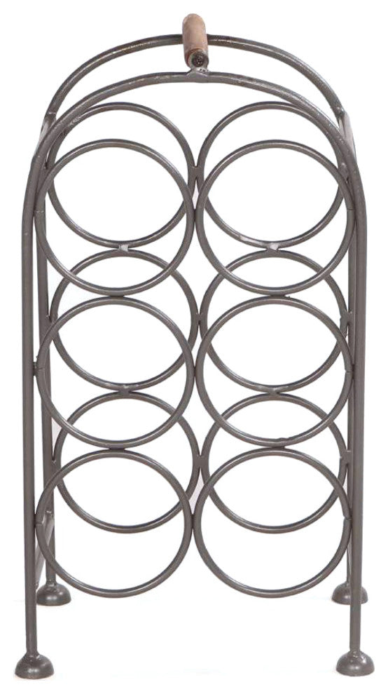 Benzara UPT-266372 Wine Rack Holder, Arched Iron Frame, 6 Bottle Storage, Gray