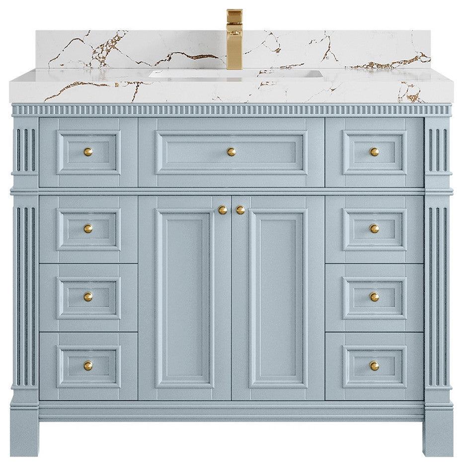 Paris 42" Single Sink Bathroom Vanity, Blue Heather 2" Viola Brown