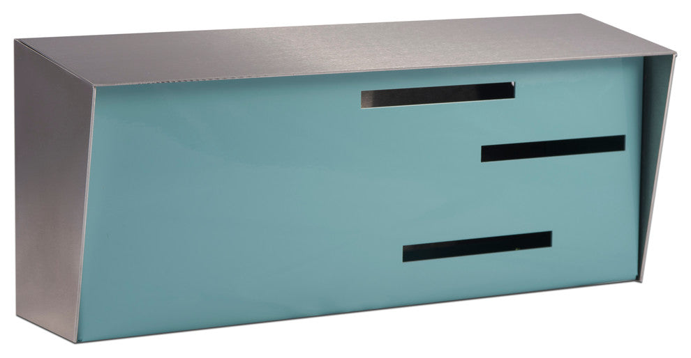 Locking Mid Century Modern Mailbox, 2 Tone Silver, Robin Egg