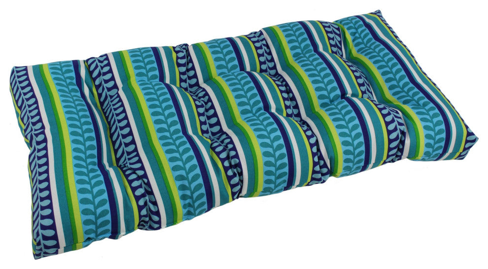 42"X19" Squared Patterned Spun Polyester Tufted Loveseat Cushion, Pike Azure