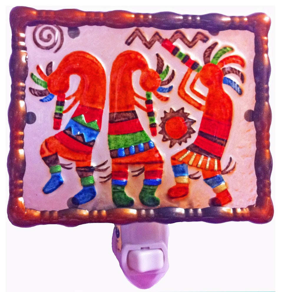 Hand Painted 3 Kokopellis Glass Shade Night Light
