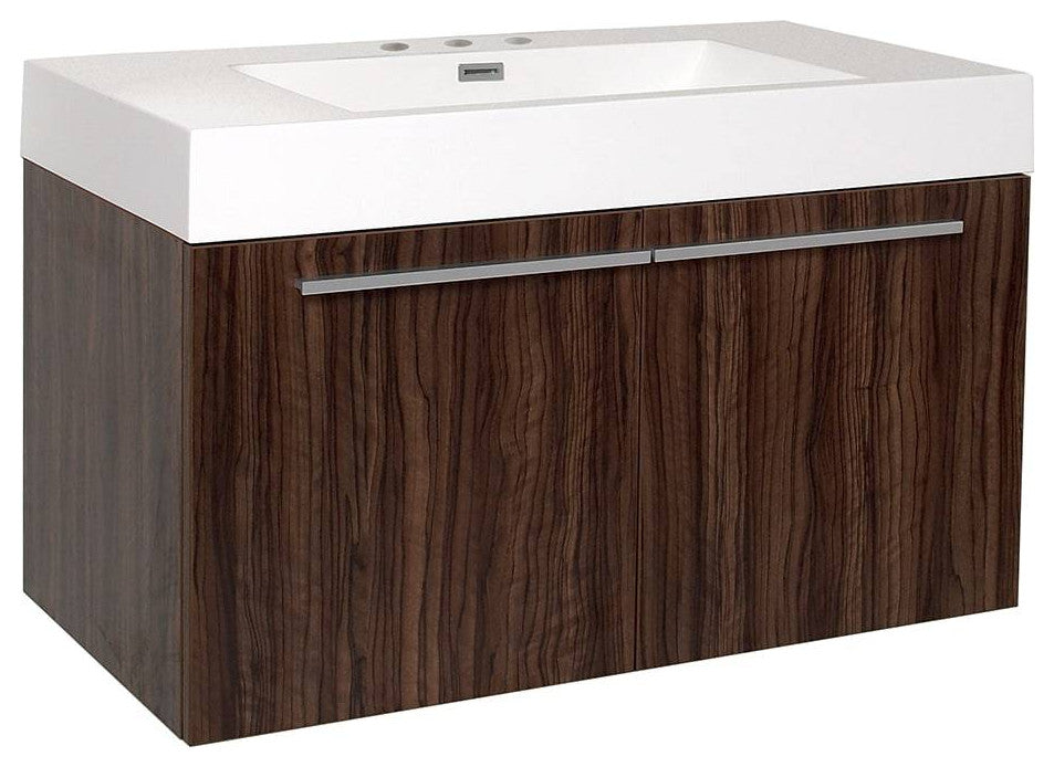 Fresca FCB8090GW-I Vista 36" Walnut Modern Bathroom Cabinet With Integrated Sink