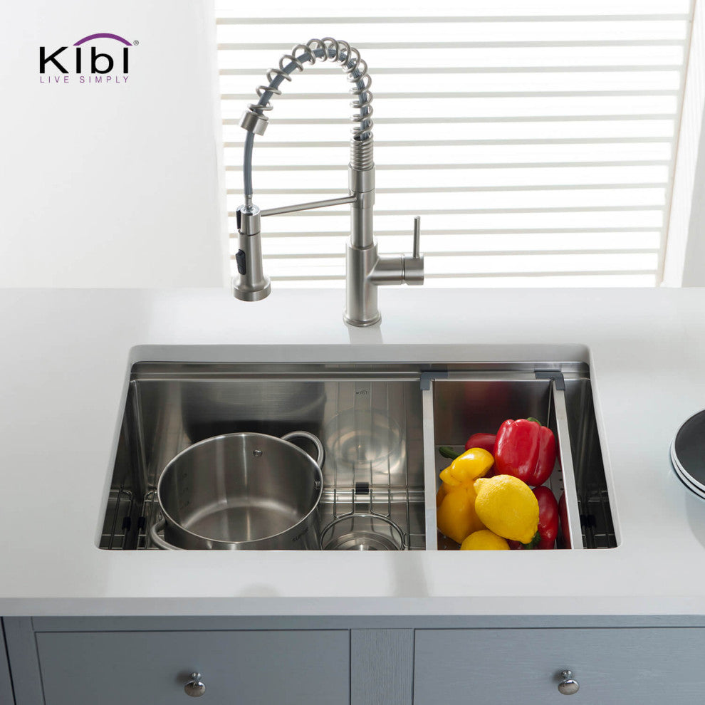 KIBI Undermount Single Bowl Workstation Sink, Stainless Steel 28"