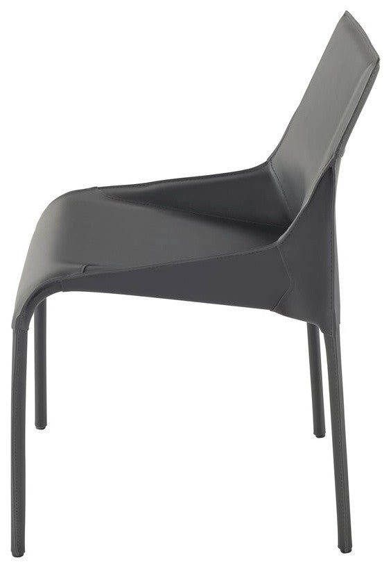 Leather Dining Chair, Modern Dining Chair, Armless Side Chair, Dark Grey