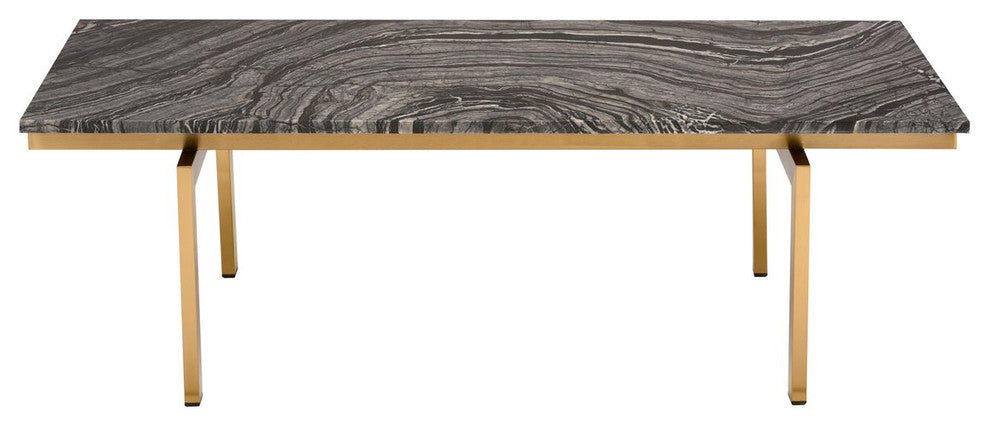 Louve Rectangle Coffee Table, Rectangular Marble Top, Brushed Gold Base, Black