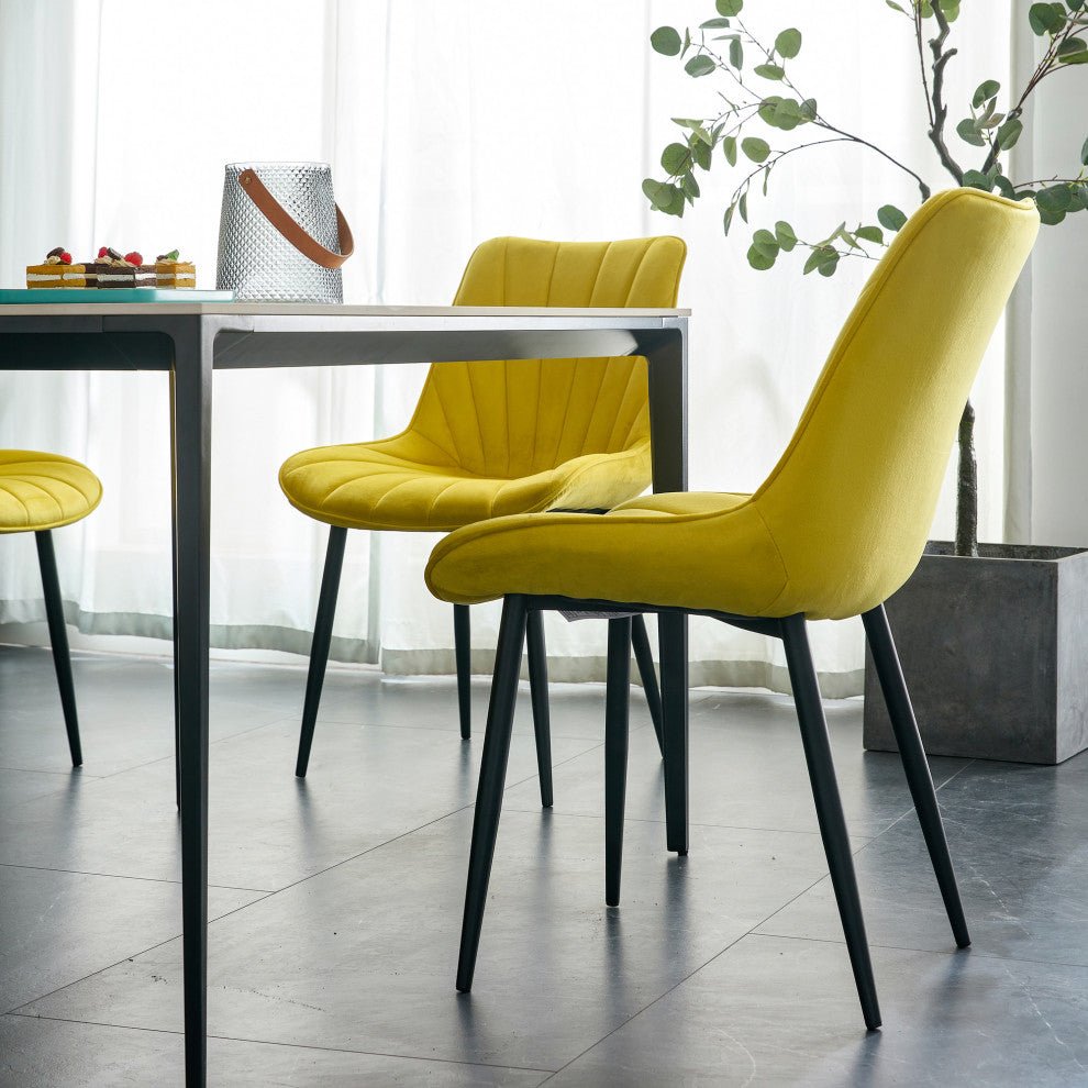 20 in.W Indoor Velvet 4 Dining Chairs with Cushions and Coated Legs, Yellow