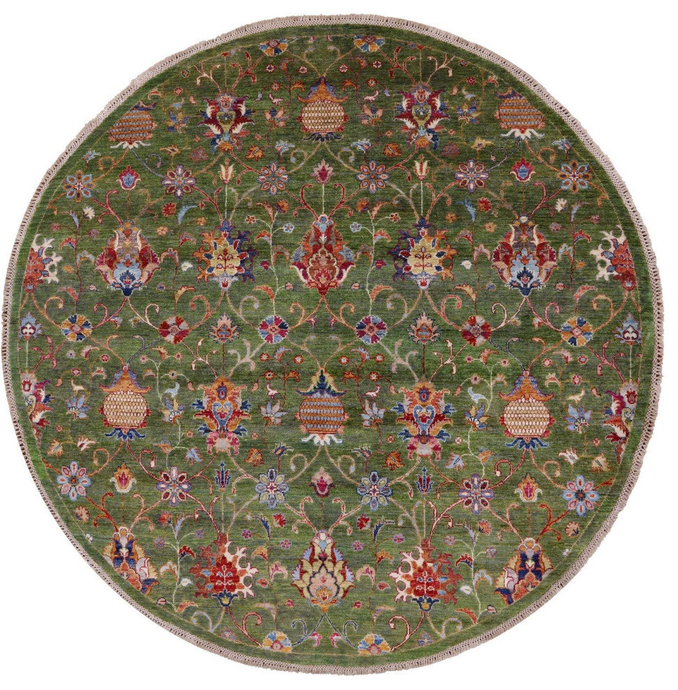 7' Round Persian Tabriz Hand Knotted Wool Rug Q7744