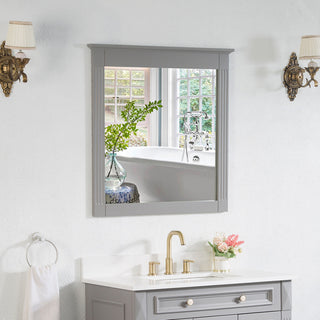 Solid Wood Bathroom Vanity Mirror for Wall Mounted, Titainum Grey, 32x33