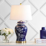 Gracie 29.5" Ginger Jar Ceramic, Metal LED Table Lamp, White, Navy