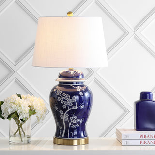 Gracie 29.5" Ginger Jar Ceramic, Metal LED Table Lamp, White, Navy