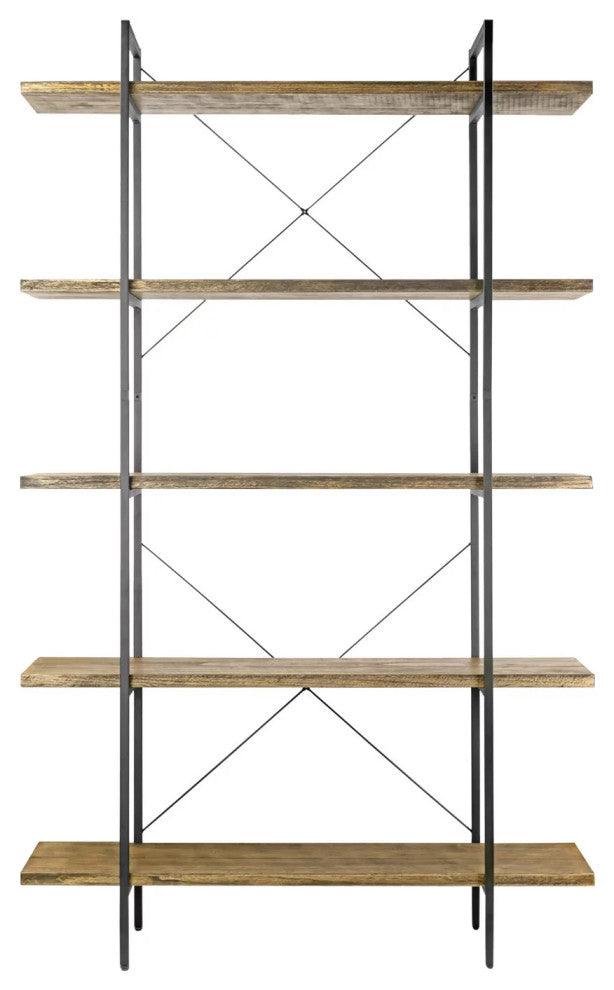 Industrial Bookcase, Metal Frame With Paulownia Wooden Shelves & X-Back Support