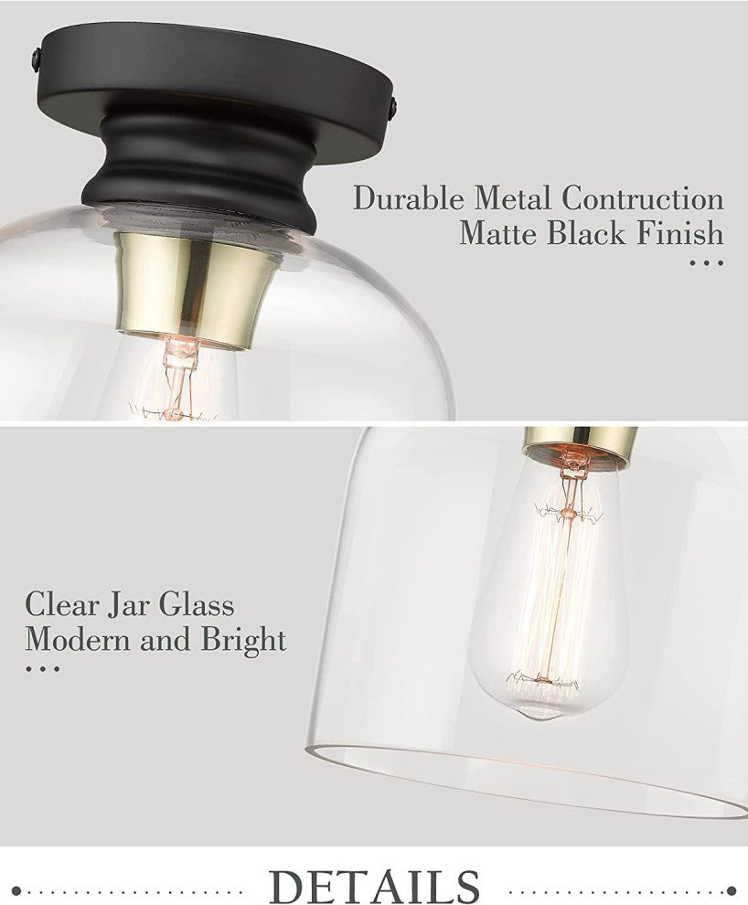 Black Semi Flush Mount Ceiling Light, Industrial