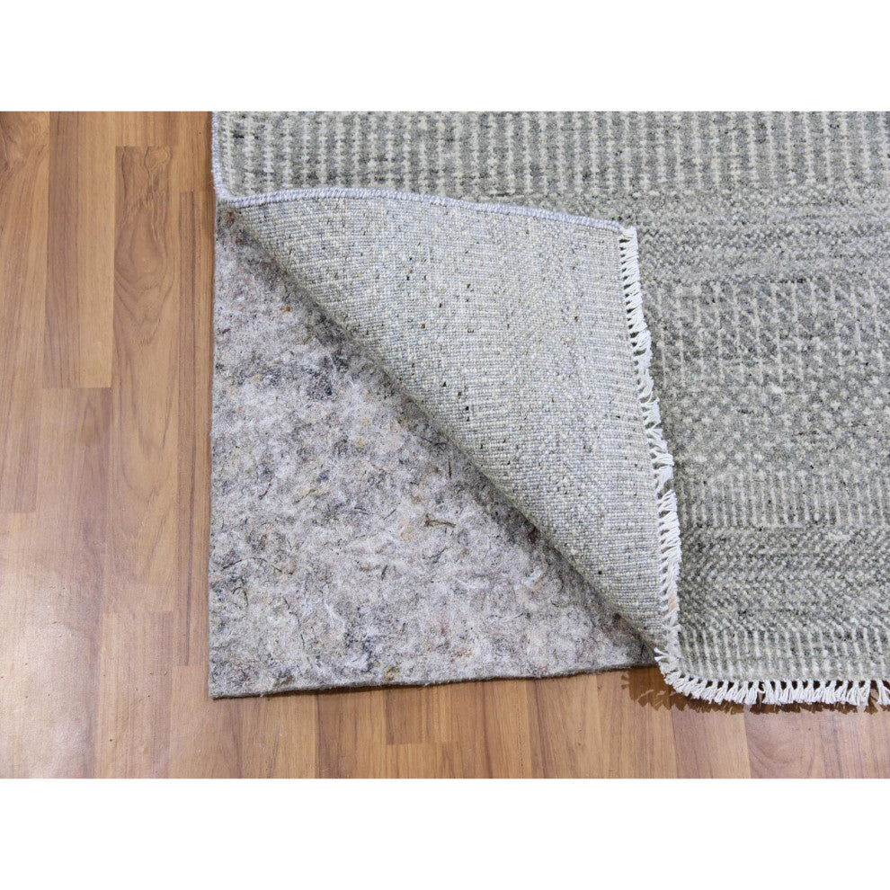 Gray Undyed Wool Hand Knotted Modern Grass Design Runner Rug 2'6"x10'2"