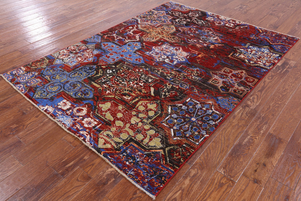 5' 6" X 7' 8" Modern Wool and Silk Hand Knotted Rug Q7336