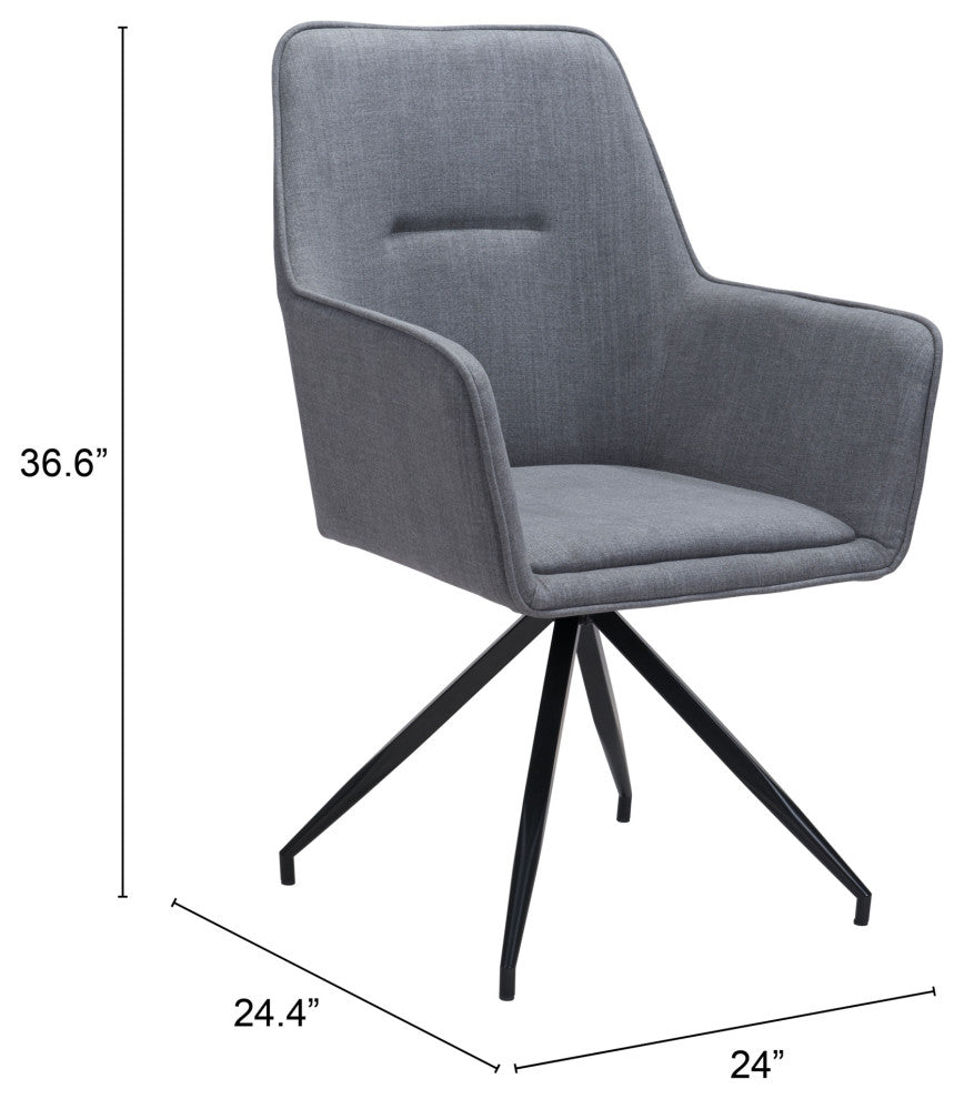 Dining Chair, Set of 2, Steel Metal, Fabric, Gray, Black, Cafe Bistro