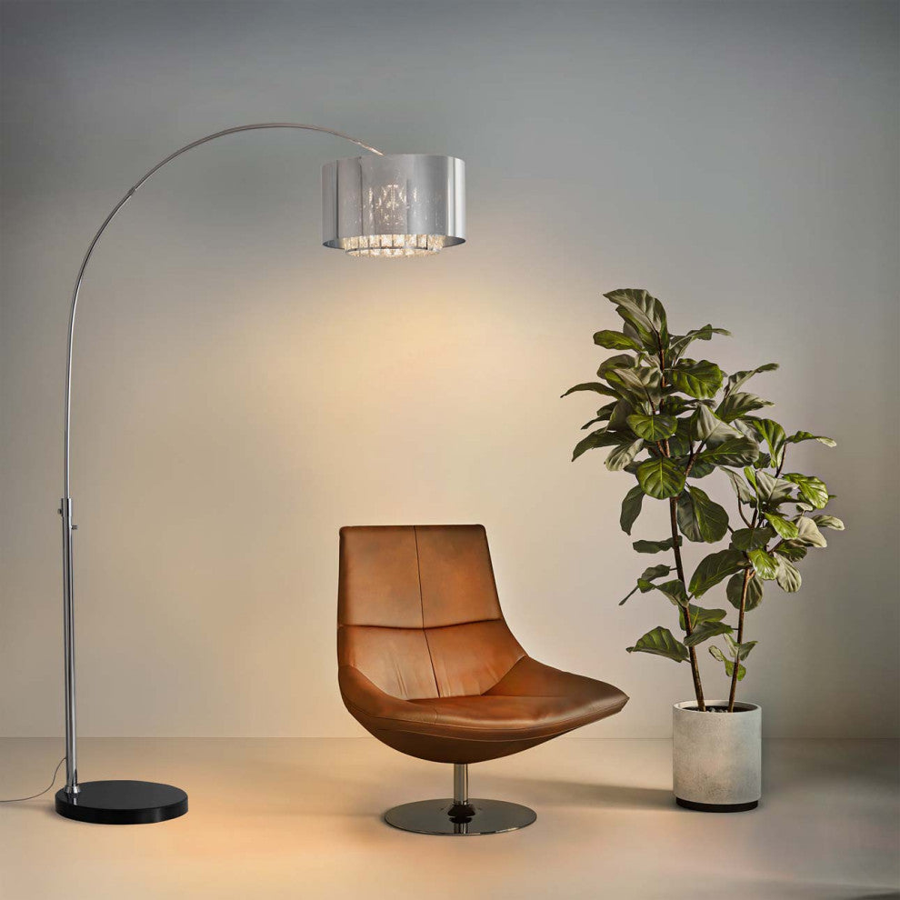 Marilyn 1 Light Arc Floor Lamp - 94" Chrome, Mylar & Crystal shade Rotary Switch