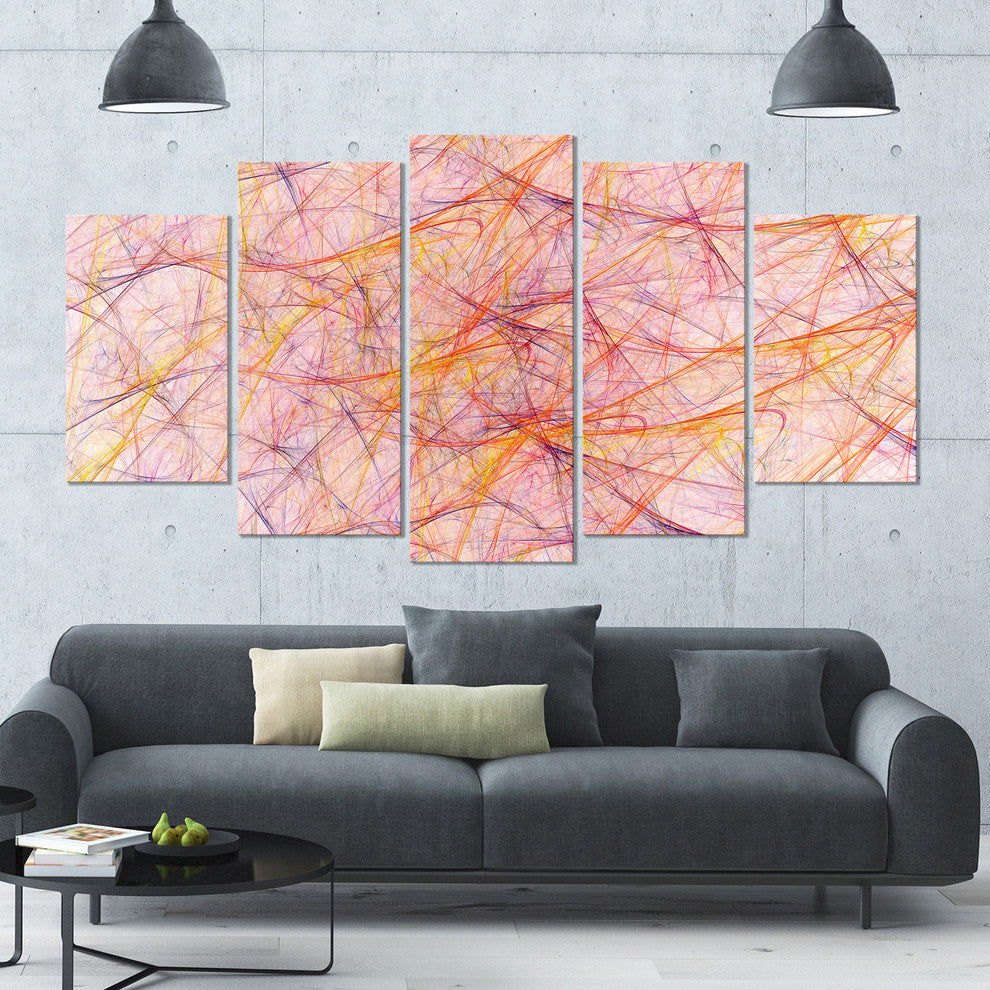 Mystic Pink Fractal Veins, Contemporary Canvas Art Print, 60"x32", 5 Panels