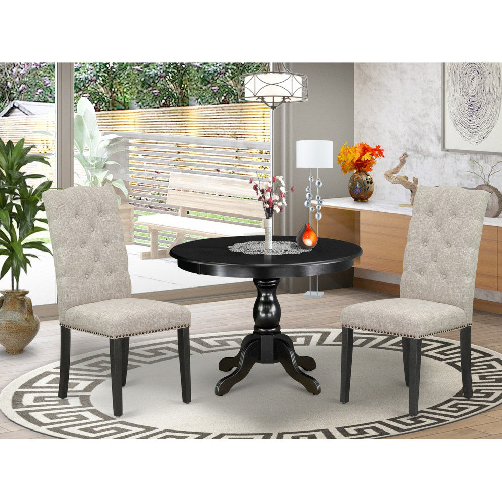 3 Pc Kitchen Set, Table, 2 Doeskin Chairs Button Tufted Back