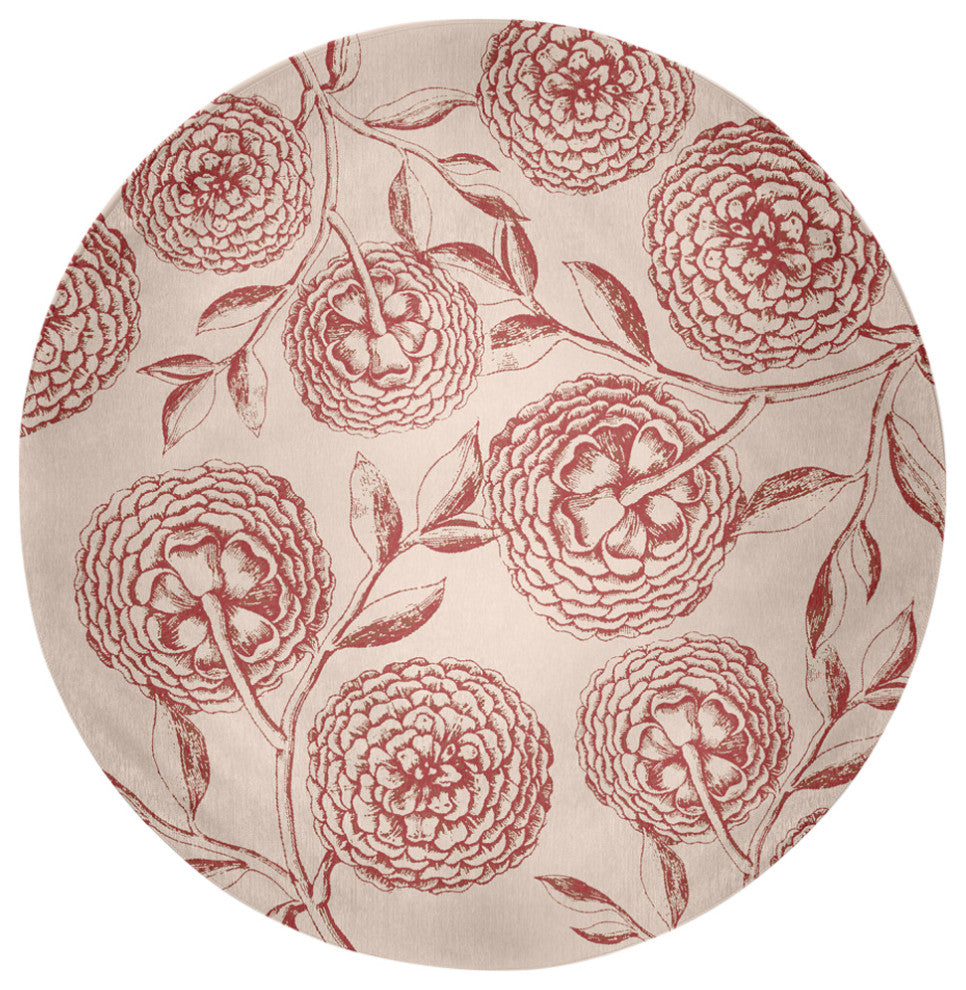 Antique Flowers Spring Chenille Rug, Red, 5' Round