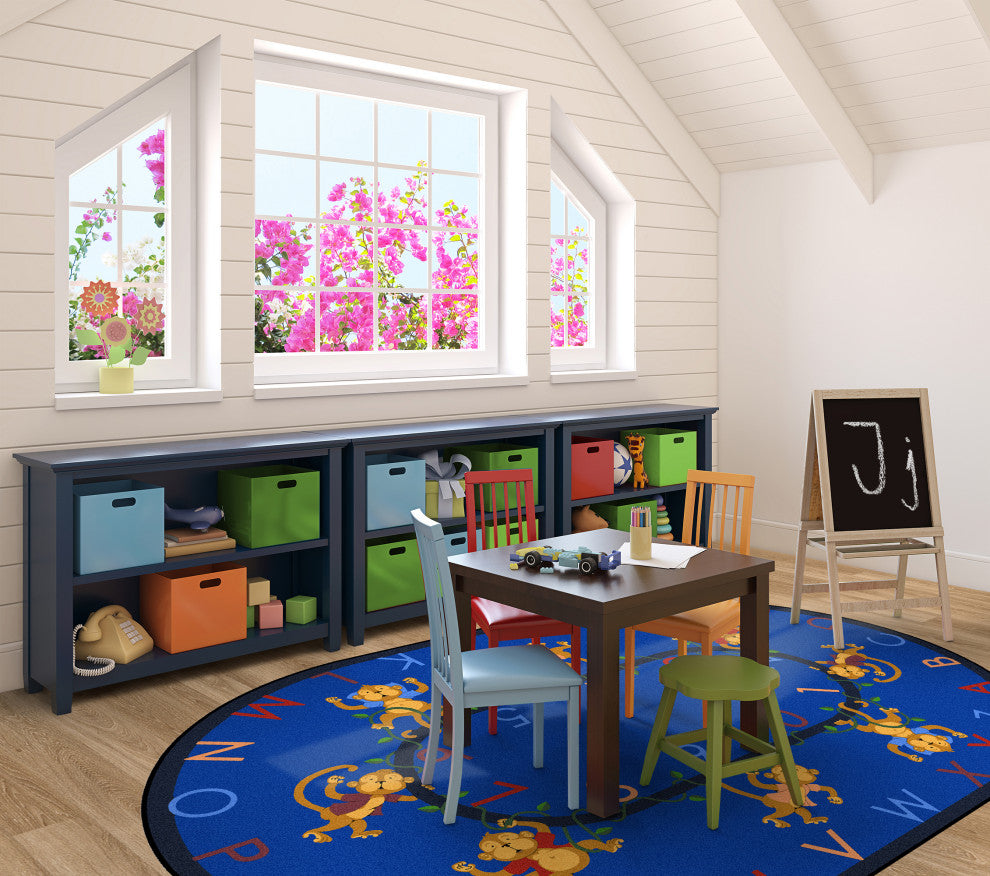 Kid Essentials Rug, Monkey Business, Blue, 5'4"x7'8" Oval