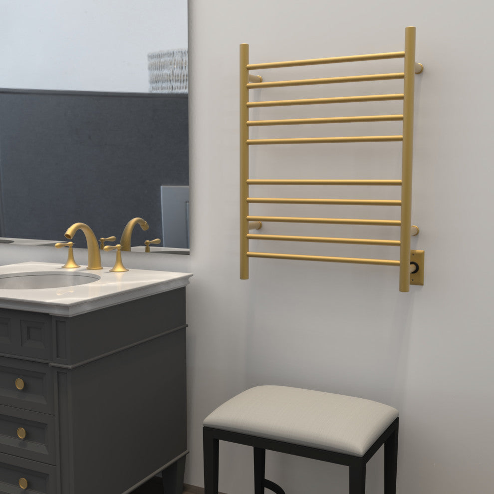 Radiant Hardwired/Plug-In Combo Towel Warmer, Satin Brass, Straight Bars