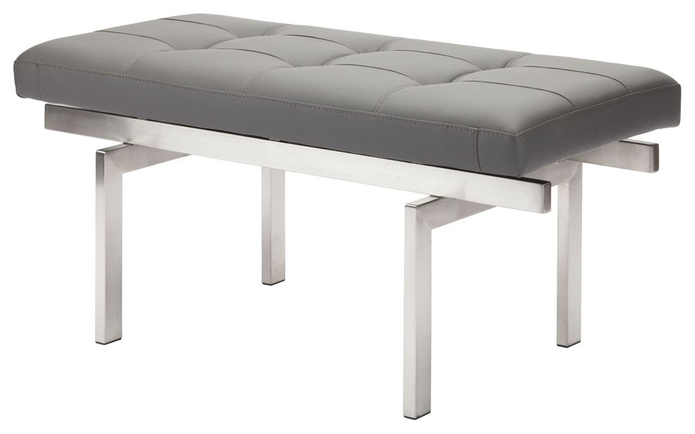 Louve Small Brushed Stainless Steel Frame Bench,Gray
