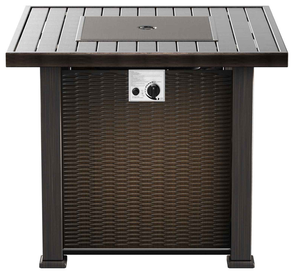 WestinTrends 5PC Outdoor Patio Wicker Conversation Set w/ Square Fire Pit, Black/Orange