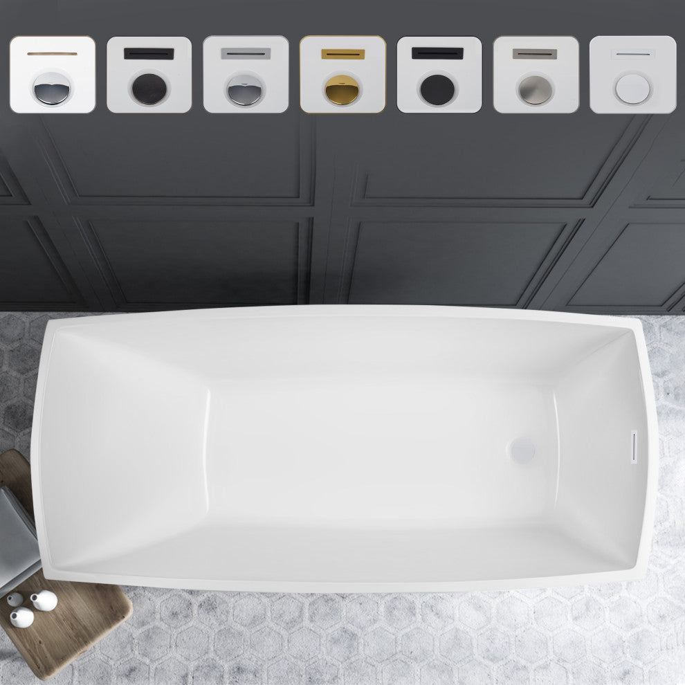 Vanity Art 67"x31" White Acrylic Freestanding Bathtub, Pure White
