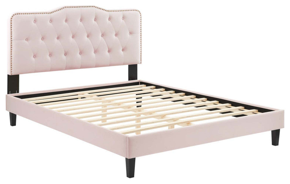 Amber Performance Velvet Queen Platform Bed, Pink
