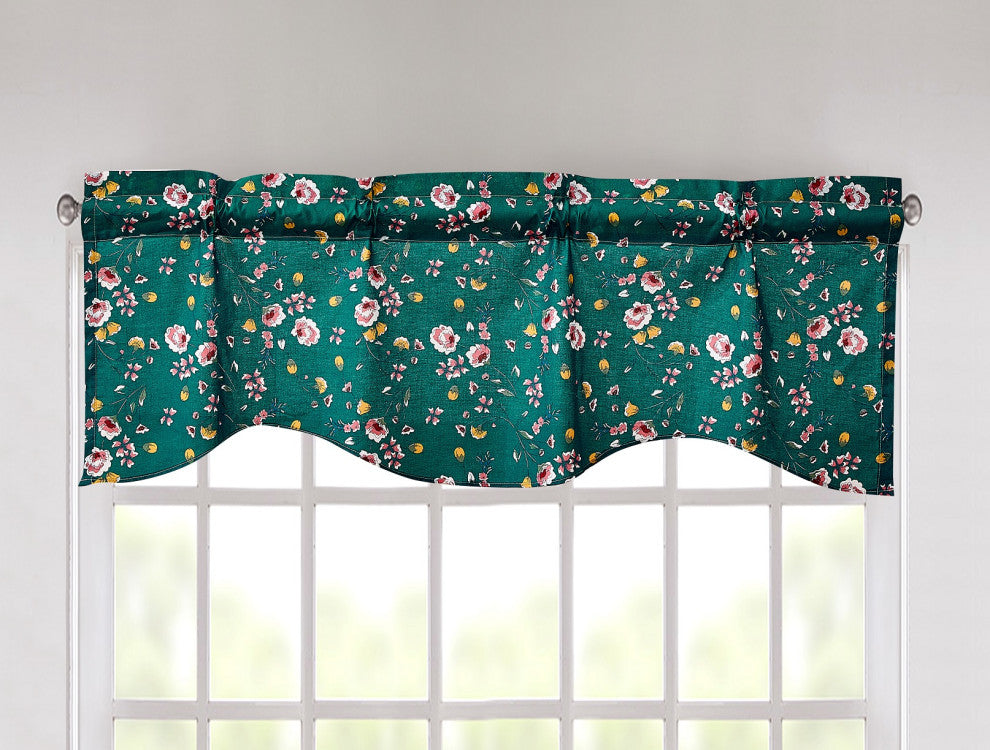 Wild Flowers Green Floral Garden Window Curtain Valance, 18"x52"