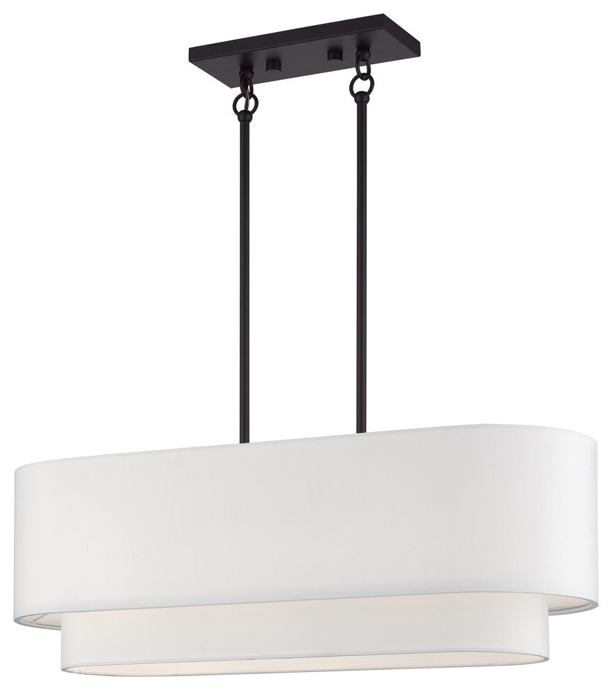 Manorwood 3-Light Bronze Medium Linear Chandelier with Hand Crafted Shades