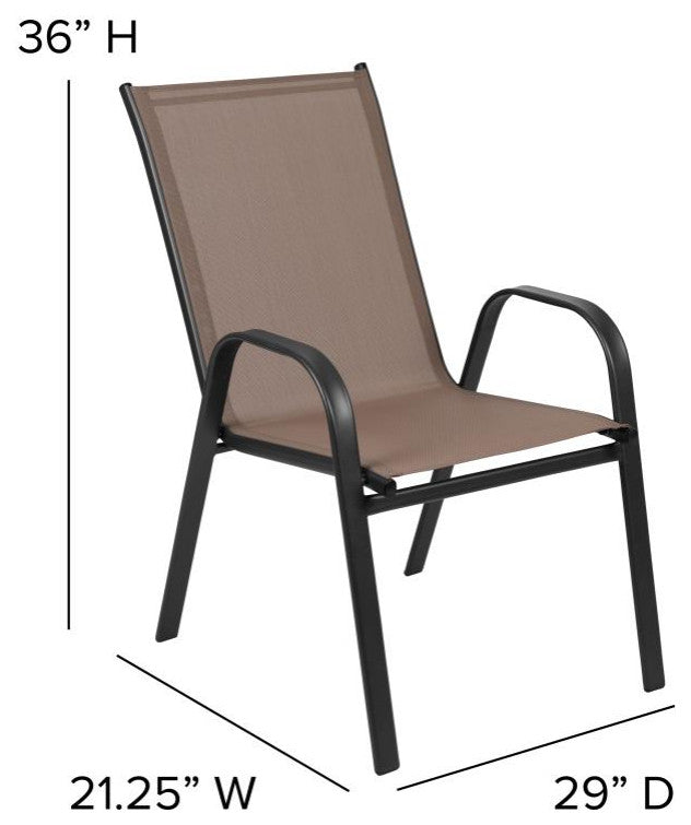 Brazos 5 Pc Outdoor Dining Set - 55" Tempered Glass Patio Table, 4 Stack Chairs,