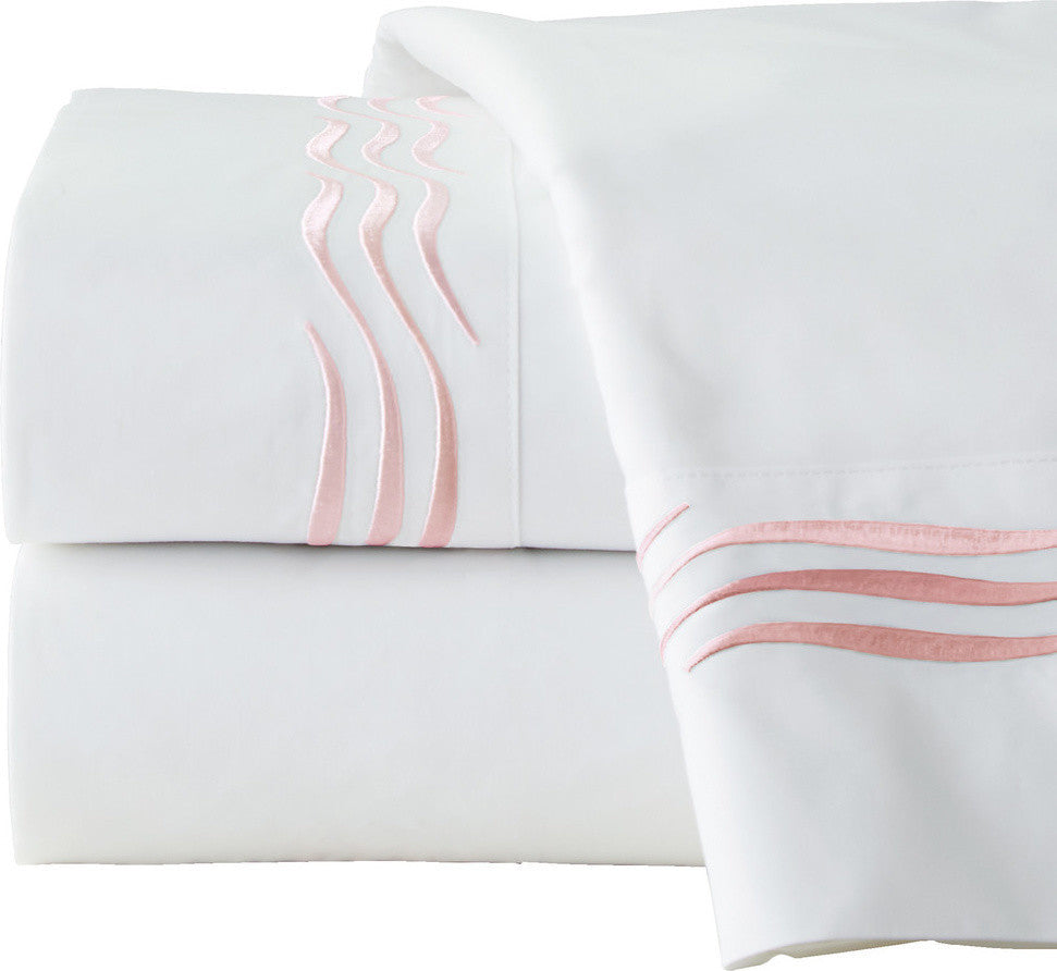 Pointehaven 300TC Wave Embroidered Sheet Set, Royal Blue, King