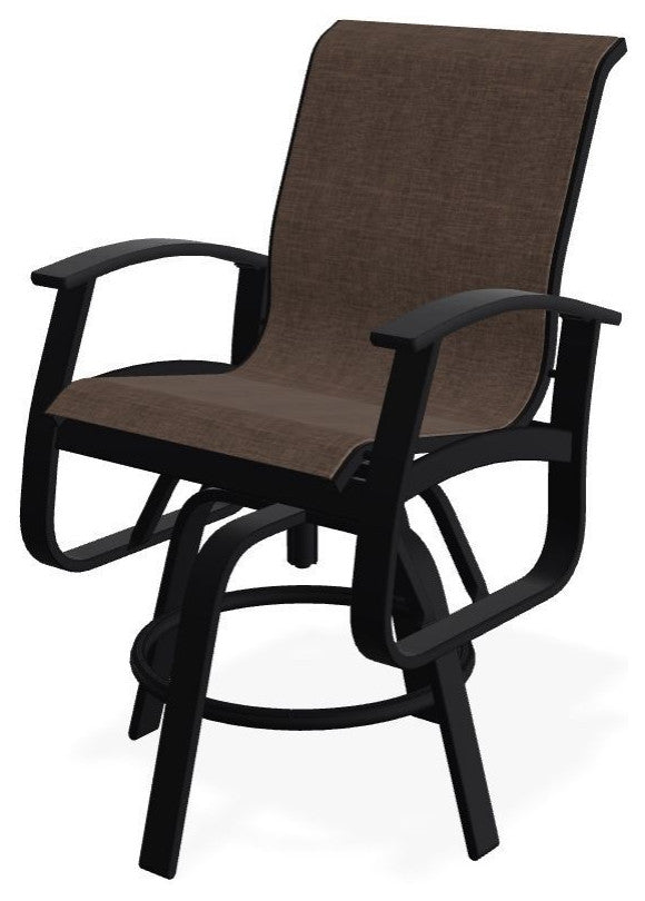 Belle Isle Sling Balcony Height Outdoor Swivel Chair, Mocha/Black