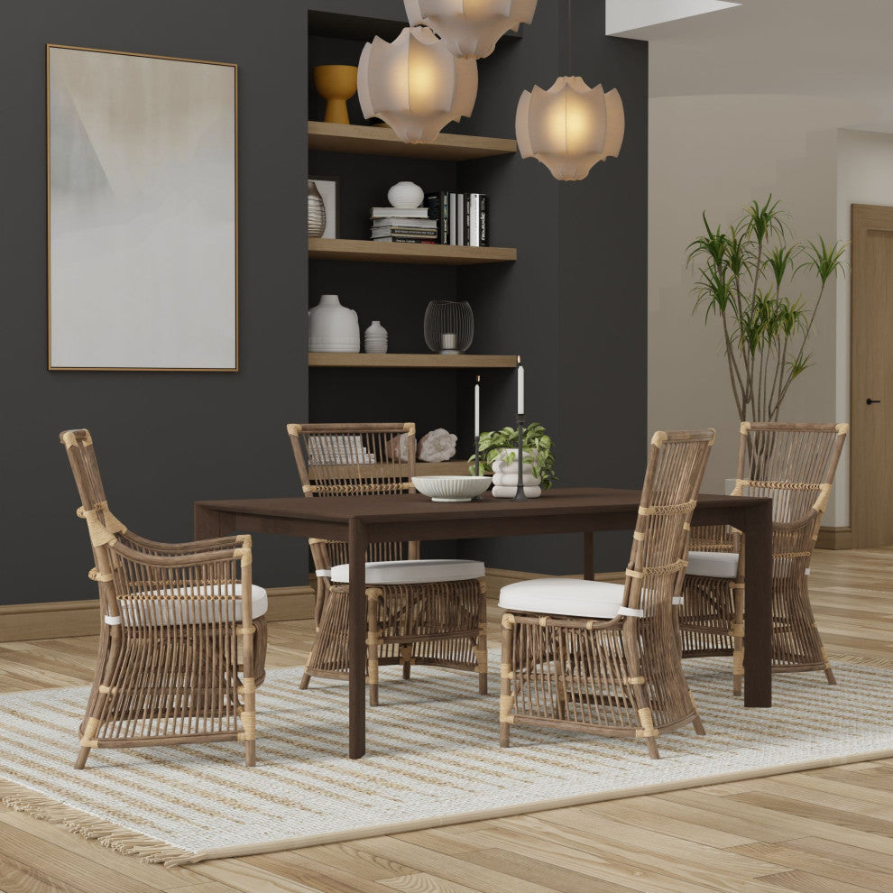 Rattan Loop Edge Dining Chair, Antique Brown, Set of 2, Side Chair