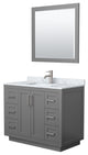 42"SGL Vanity Dark Gray, Carrara Countertop, Sink, Nickel Trim, 34"Mirror