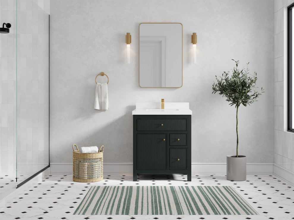 Sonoma 30 Single Sink Reeded Bath Vanity in Dark Forest Green 1.5" White Quartz