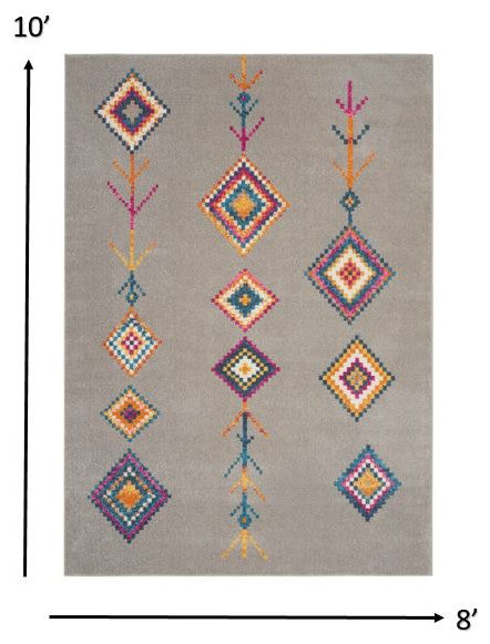 8" x 10" Gray and Multicolor Geometric Area Rug