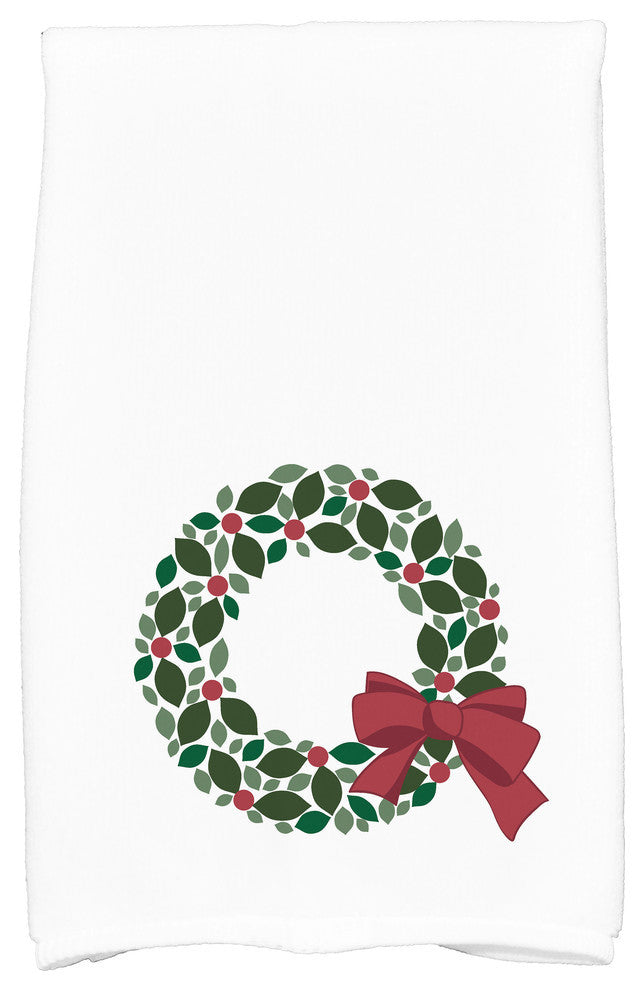 Holly Wreath, Floral Print Hand Towel, White, 18 x 30"